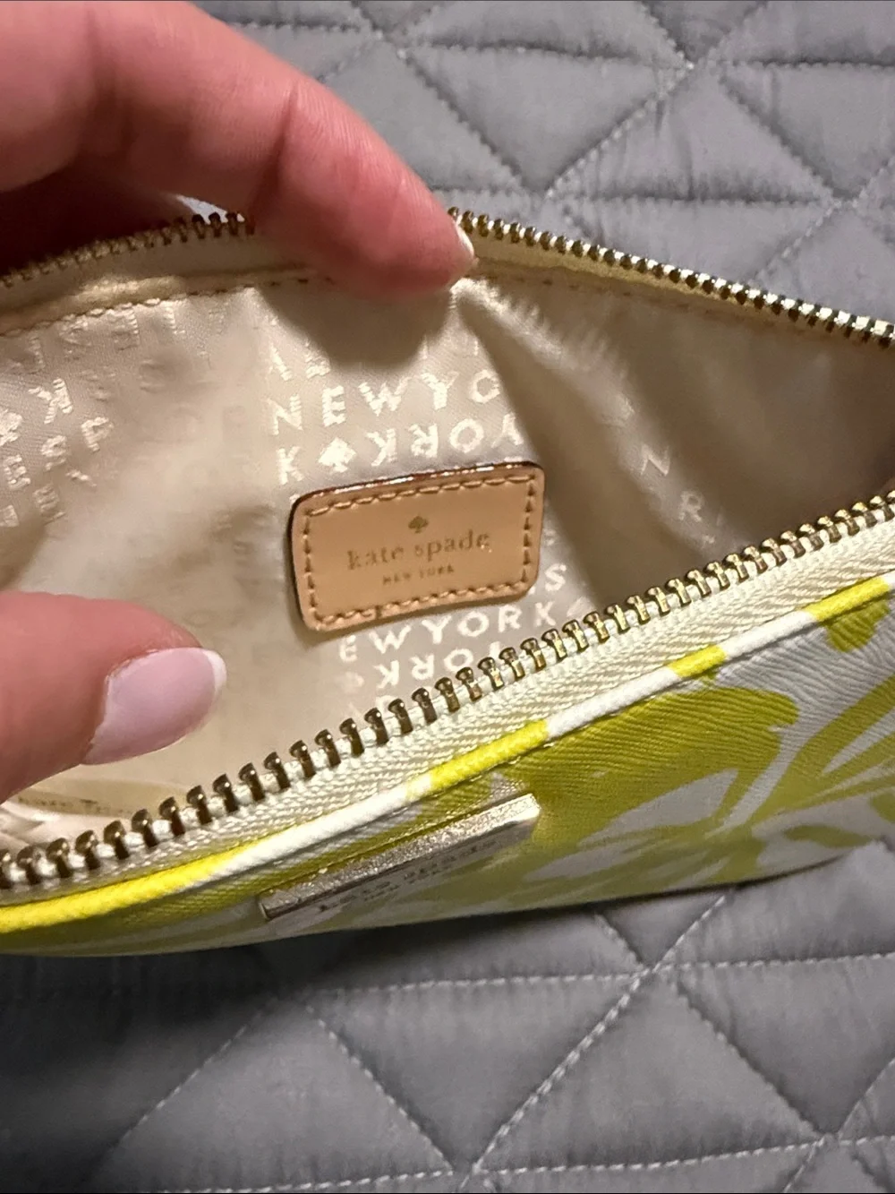 kate spade Yellow & White Palm-Print Wristlet